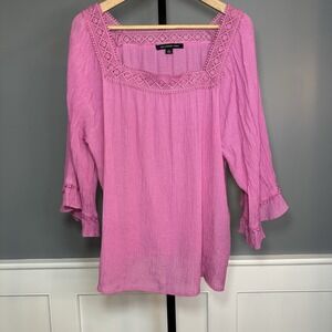 ZAC‎ AND RACHEL Women's Pink Square Lace Neck 3/4 Bell Sleeve Boho Top Size 1X